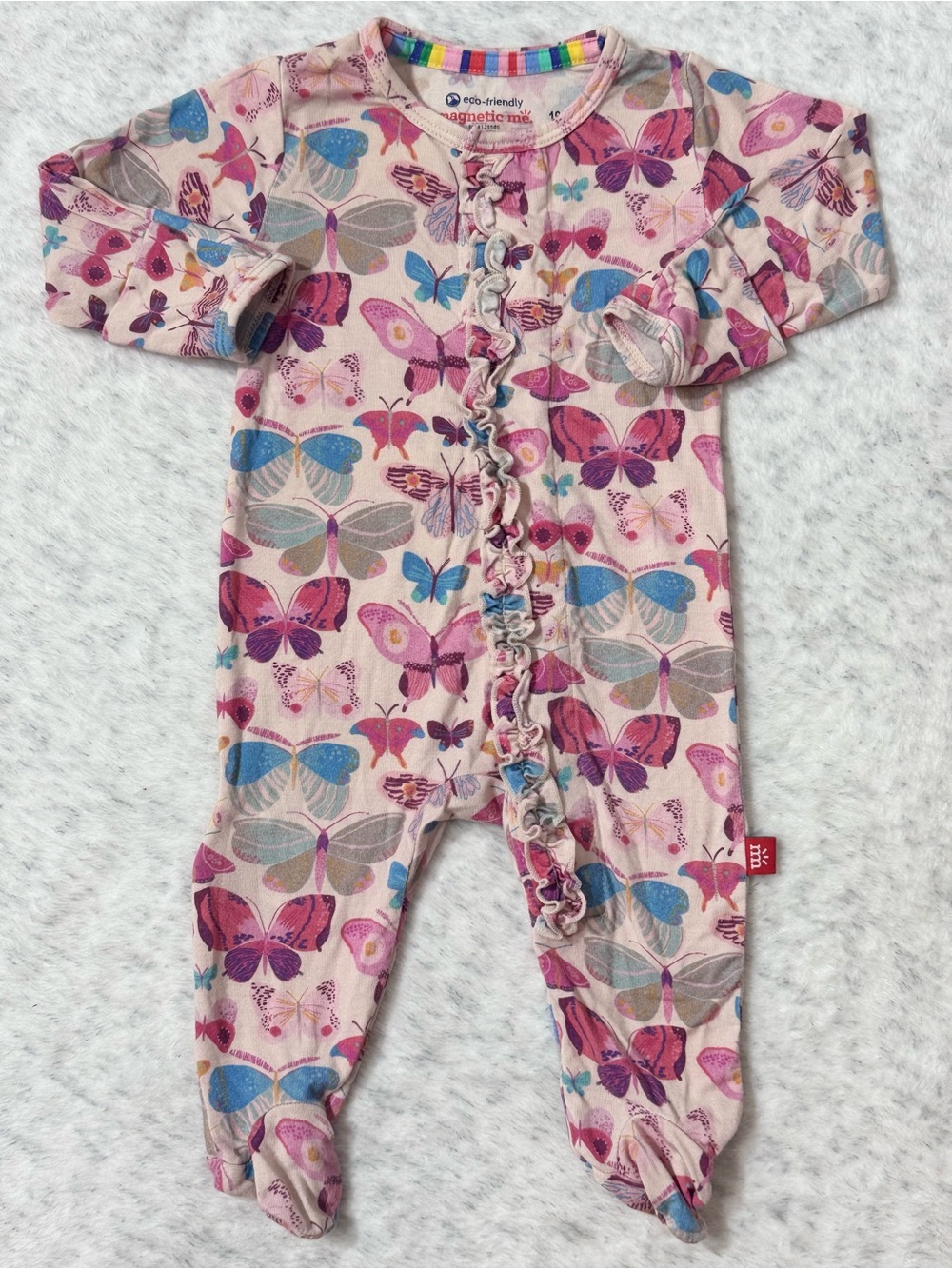 Magnetic Me Pink Butterfly Ruffle Footie Sleeper Newborn Baby Girl Modal